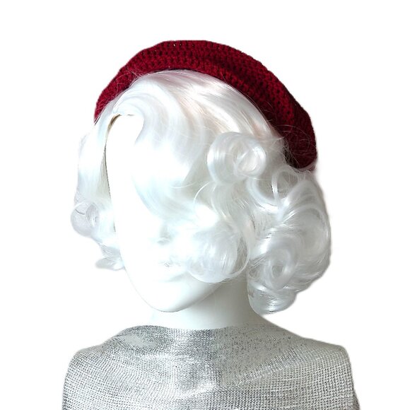 Vintage 1960s Hand-Crocheted Hat Retro Deep Red Openwork Design Lightweight - Picture 1 of 13